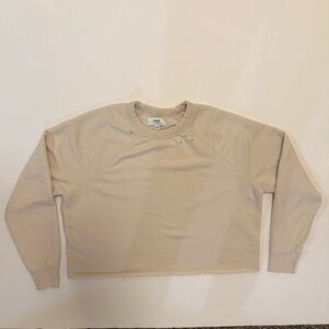 Aerie cropped distressed oversized crewneck sweatshirt cream small